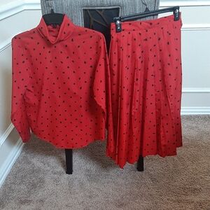 Red and Black Pleated Skirt Set